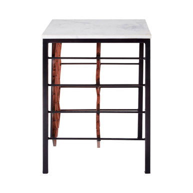 Templar White Marble and Bronze Finish Table with Wine Rack