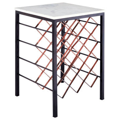 Templar White Marble and Bronze Finish Table with Wine Rack