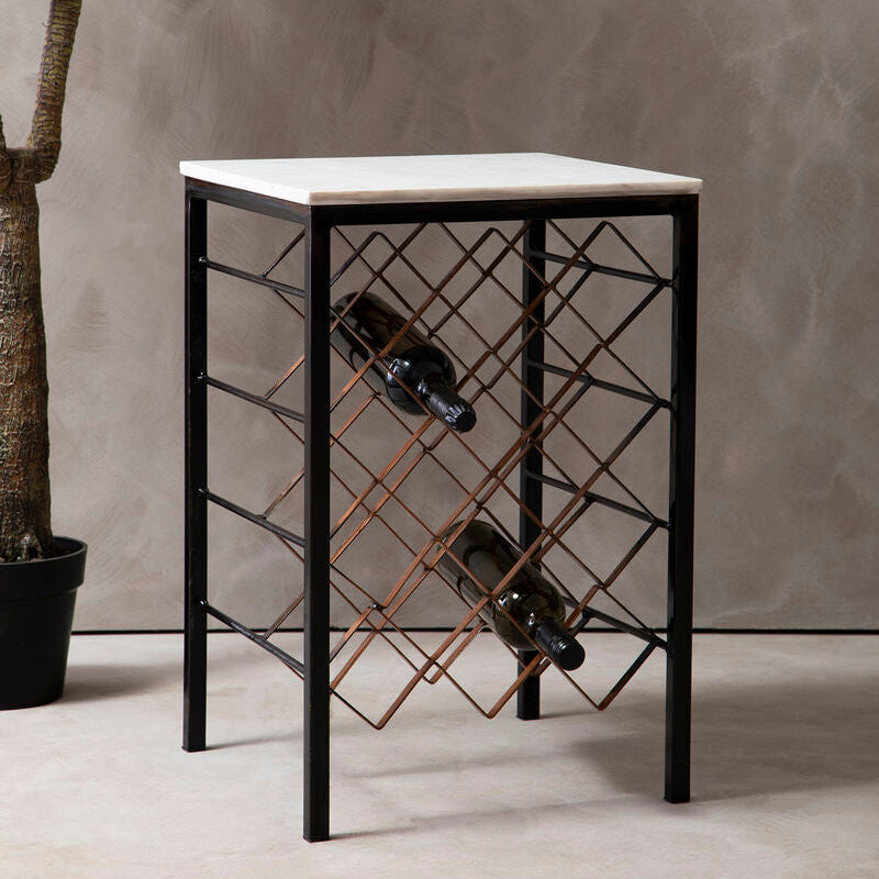 Templar White Marble and Bronze Finish Table with Wine Rack
