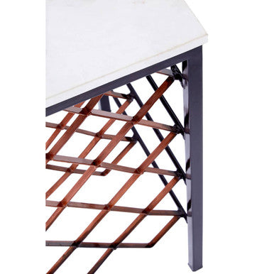Templar White Marble and Bronze Finish Table with Wine Rack