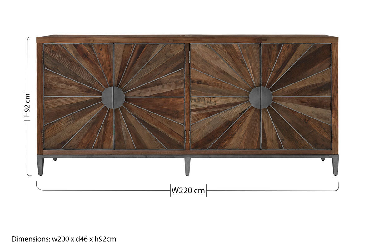 Midas Recycled Elm Wood 4 Door Sideboard