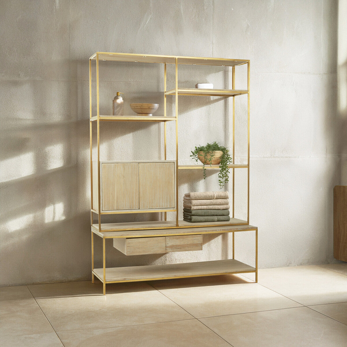Modica Natural Oak Wood Shelf Unit