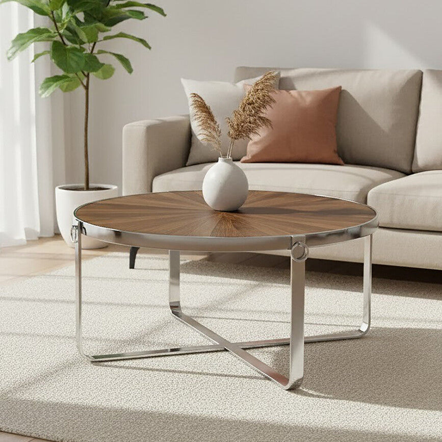 Mitra Elm Wood Parquet Top Coffee Table