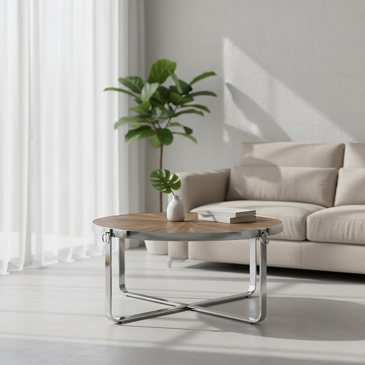 Mitra Elm Wood Parquet Top Coffee Table