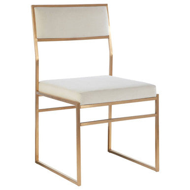Mian Milky White Velvet and Brushed Gold Finish Dining Chair