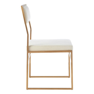 Mian Milky White Velvet and Brushed Gold Finish Dining Chair