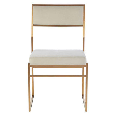 Mian Milky White Velvet and Brushed Gold Finish Dining Chair