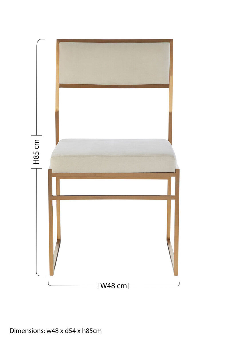 Mian Milky White Velvet and Brushed Gold Finish Dining Chair
