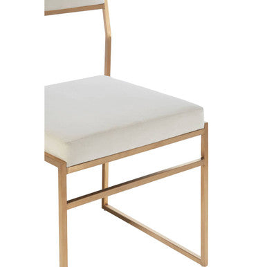 Mian Milky White Velvet and Brushed Gold Finish Dining Chair