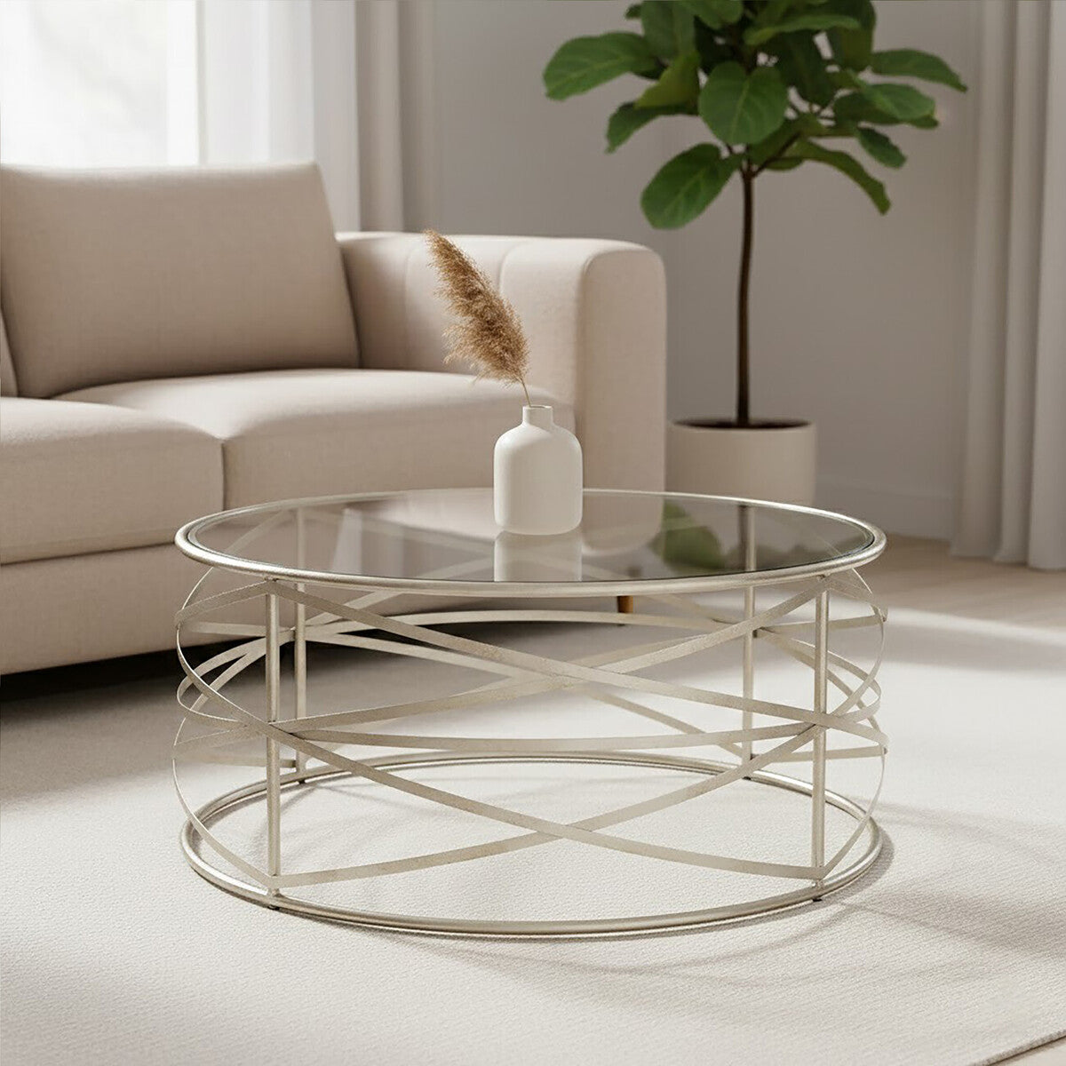 Rubia Clear Glass and Silver Finish Coffee Table