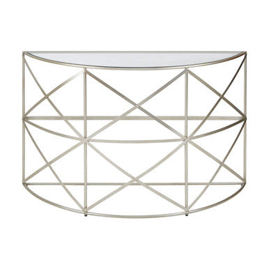 Rubia Clear Glass and Silver Finish Half Moon Console Table