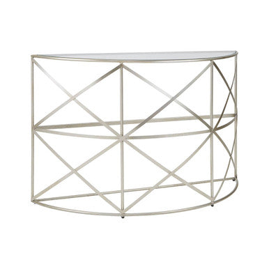 Rubia Clear Glass and Silver Finish Half Moon Console Table