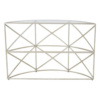 Rubia Clear Glass and Silver Finish Half Moon Console Table