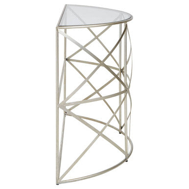 Rubia Clear Glass and Silver Finish Half Moon Console Table