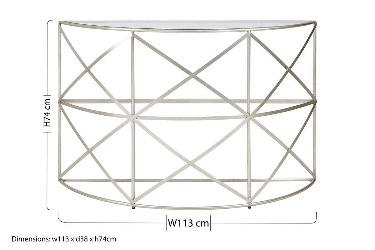 Rubia Clear Glass and Silver Finish Half Moon Console Table