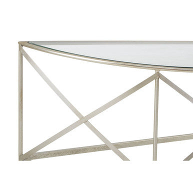 Rubia Clear Glass and Silver Finish Half Moon Console Table