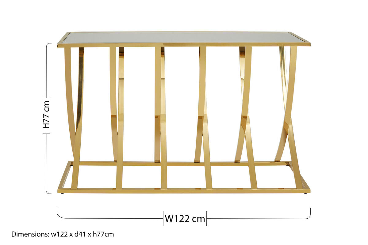 Reena Mirrored Top and Gold Finish Console Table