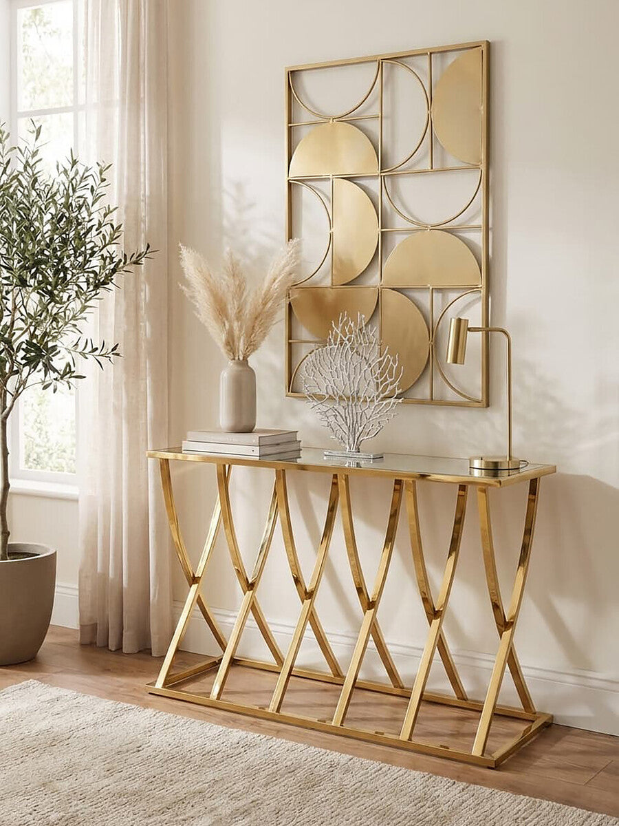 Reena Mirrored Top and Gold Finish Console Table
