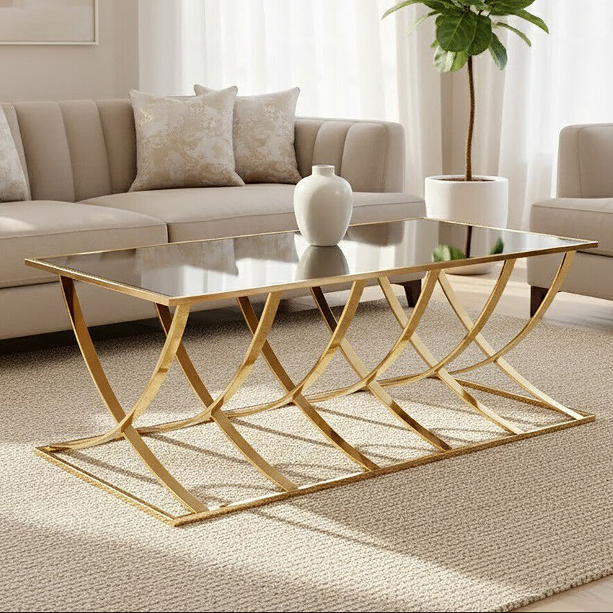 Reena Mirrored Top and Gold Finish Coffee Table