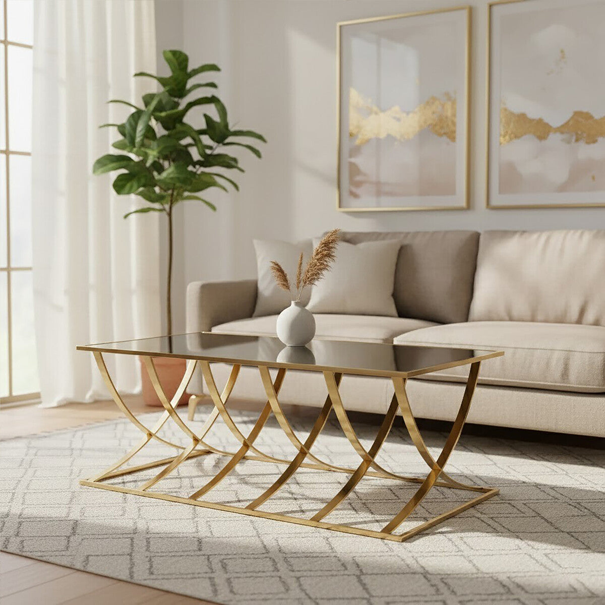 Reena Mirrored Top and Gold Finish Coffee Table