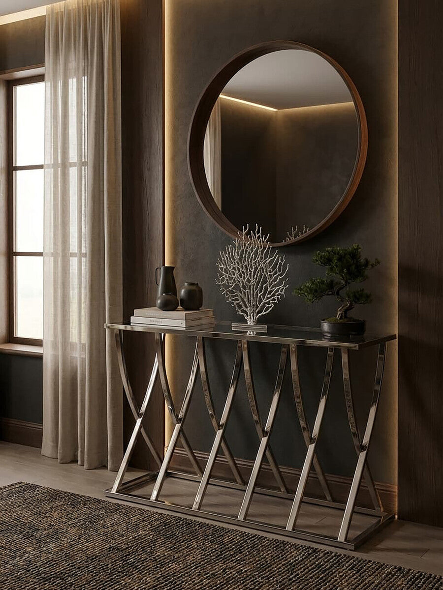 Reena Mirrored Top and Chrome Finish Console Table