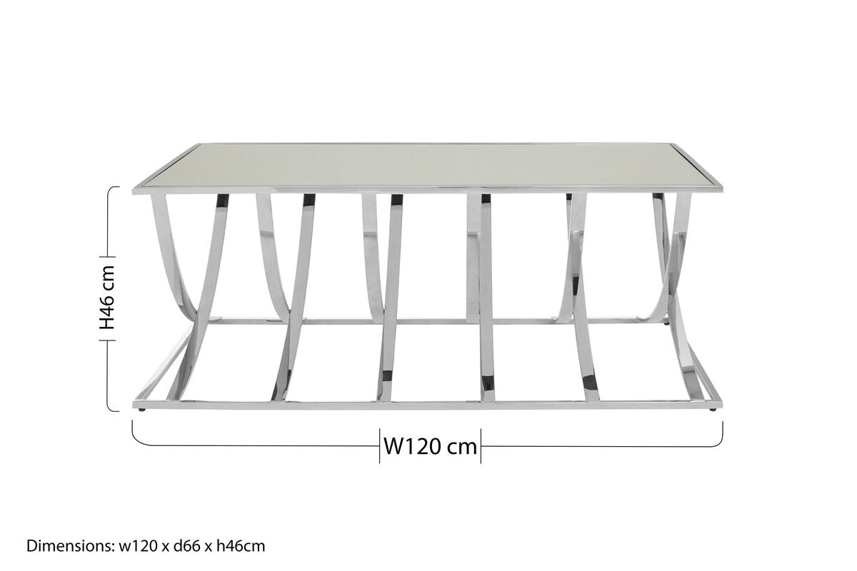 Reena Mirrored Top and Chrome Finish Coffee Table