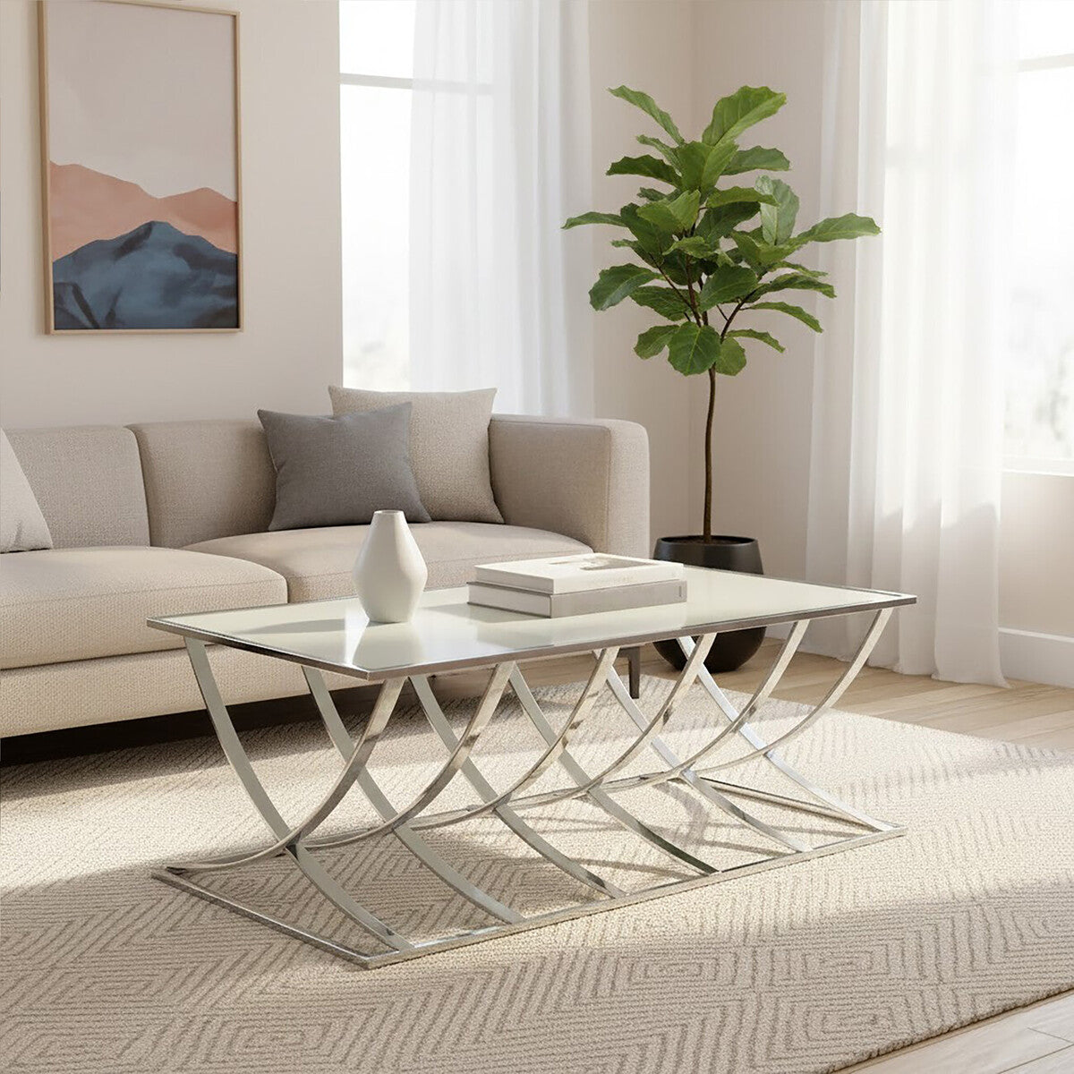 Reena Mirrored Top and Chrome Finish Coffee Table