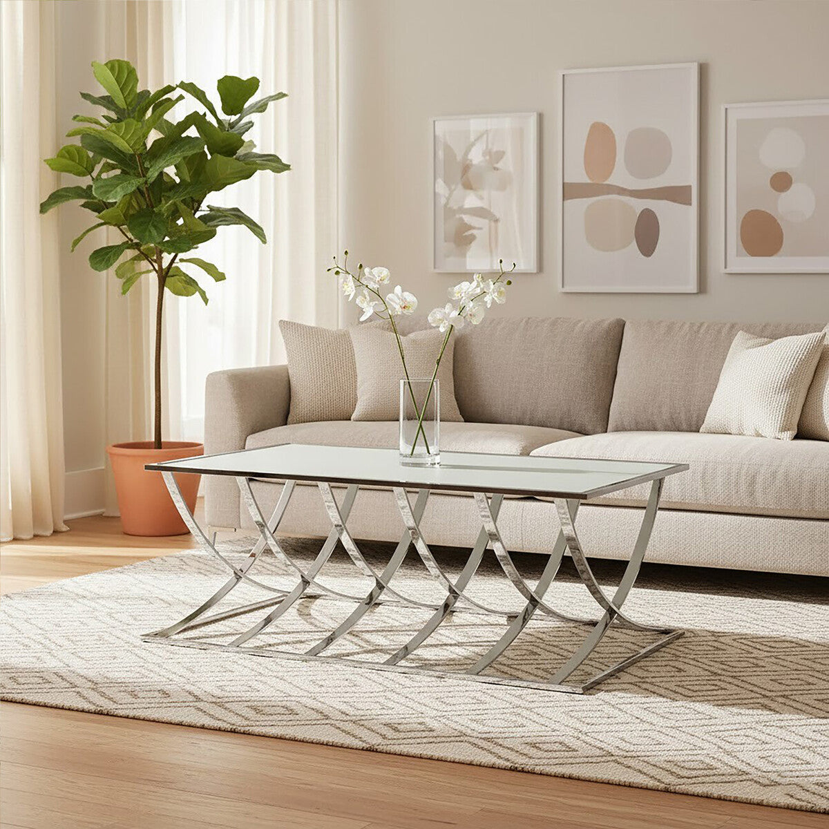 Reena Mirrored Top and Chrome Finish Coffee Table