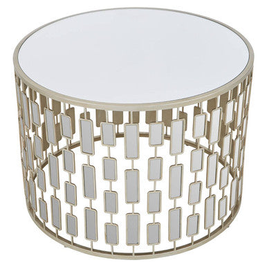 Raina Champagne Finish Mirrored Large Round Coffee Table