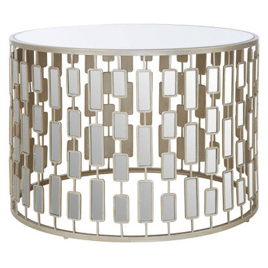 Raina Champagne Finish Mirrored Large Round Coffee Table
