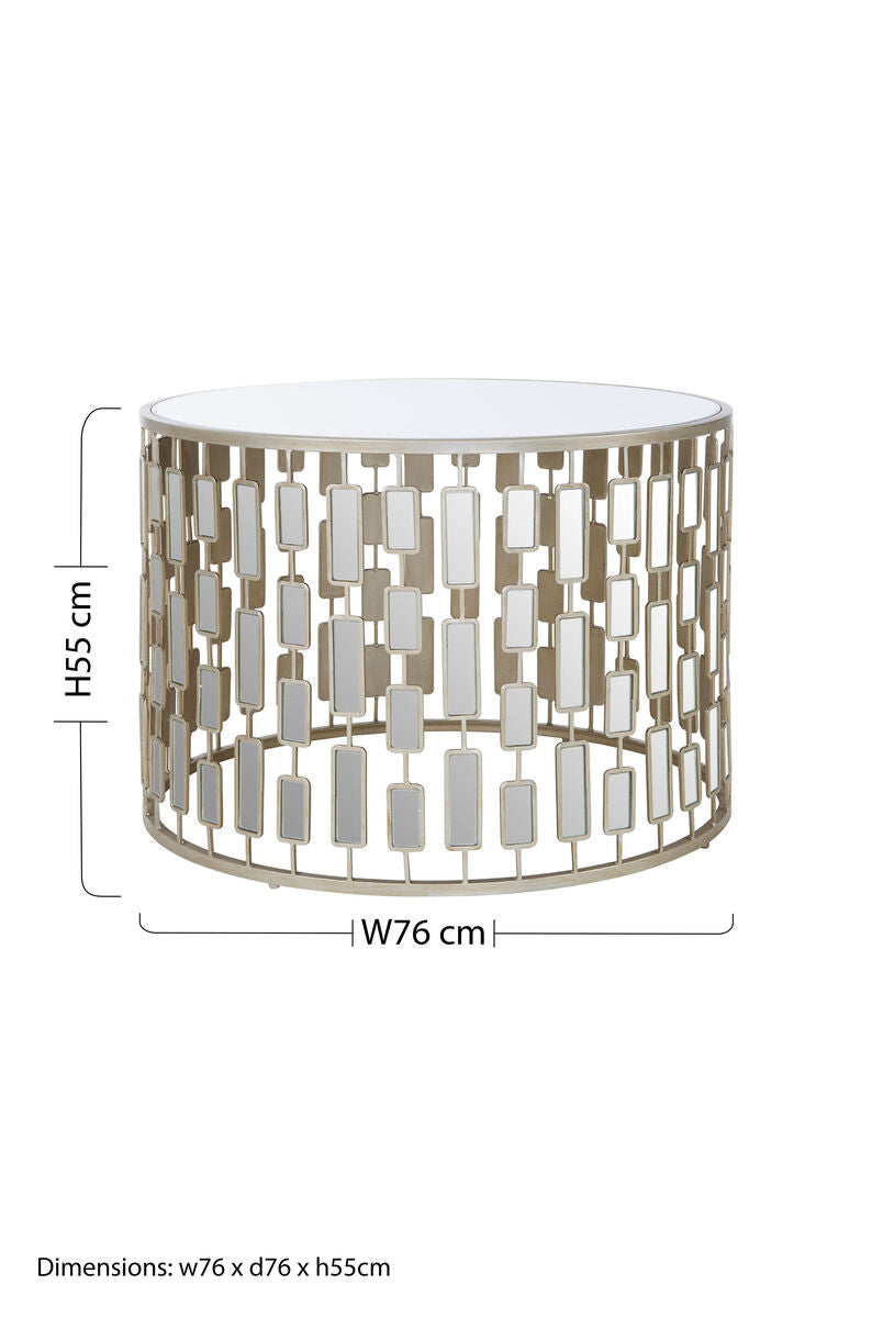 Raina Champagne Finish Mirrored Large Round Coffee Table