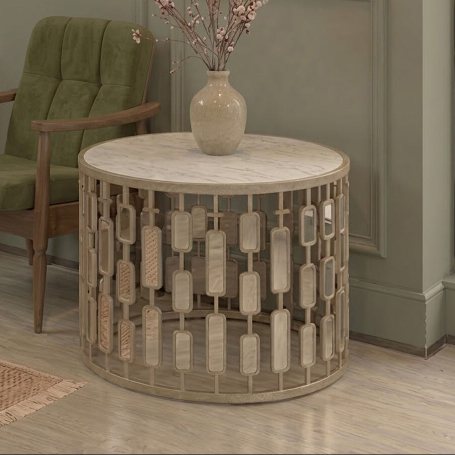 Raina Champagne Finish Mirrored Large Round Coffee Table