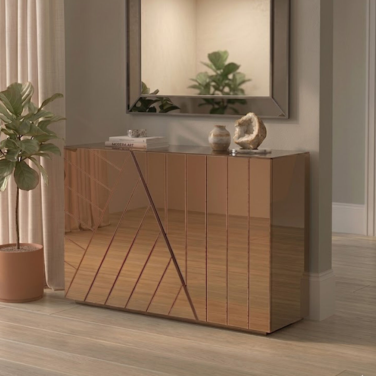 Roza Brown Mirrored Console Table