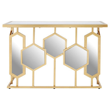 Rio Mirrored Top and Gold Finish Console Table