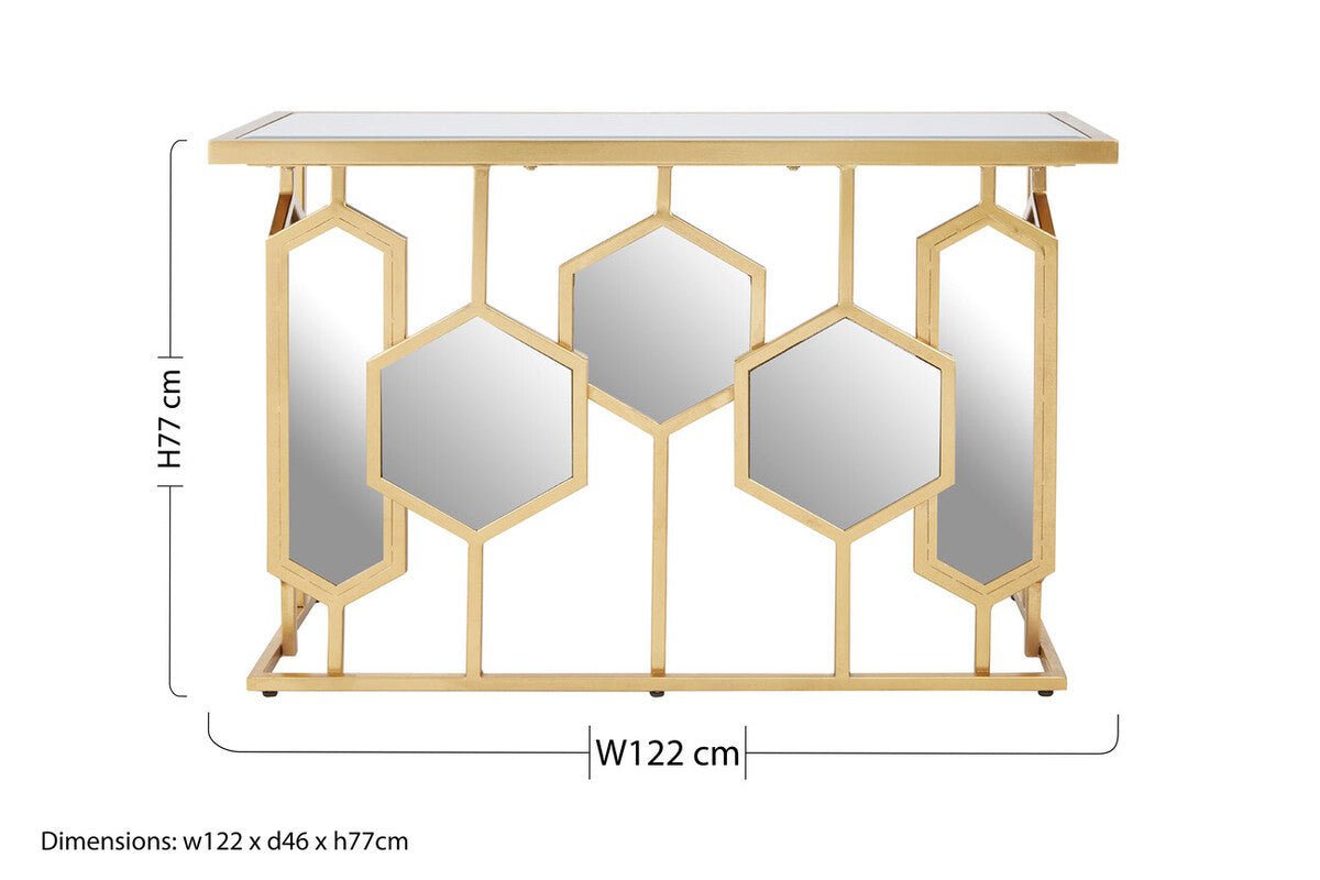 Rio Mirrored Top and Gold Finish Console Table