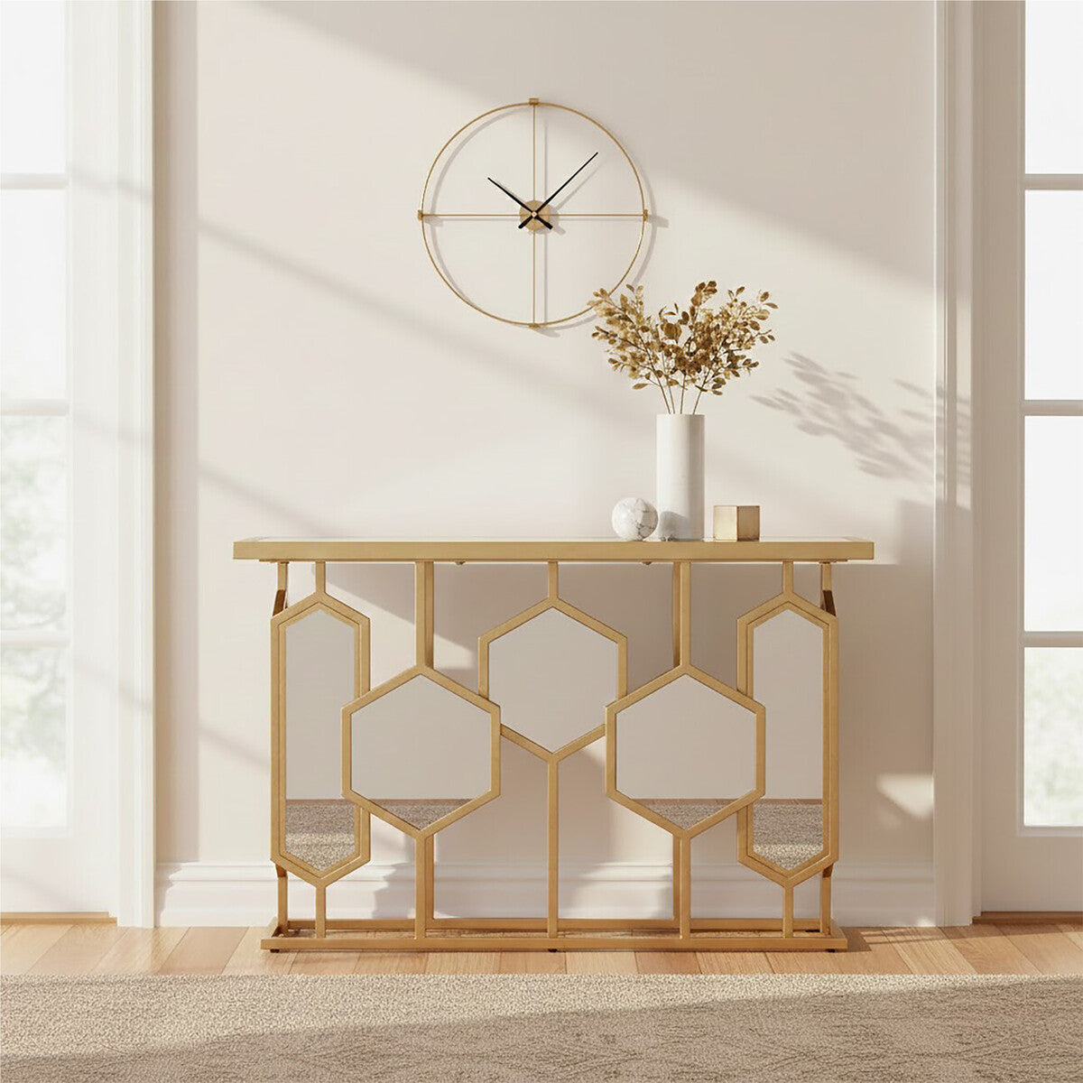 Rio Mirrored Top and Gold Finish Console Table