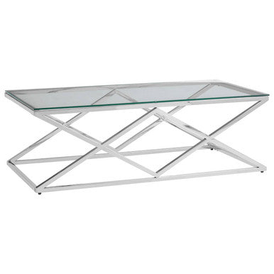 Allure Silver Finish Coffee Table with Inverted Prism Base