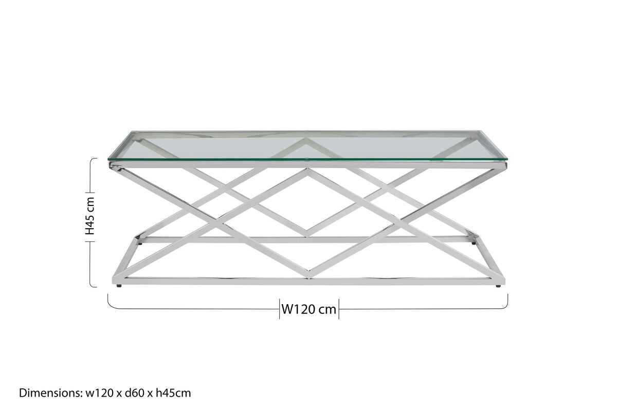 Allure Silver Finish Coffee Table with Inverted Prism Base
