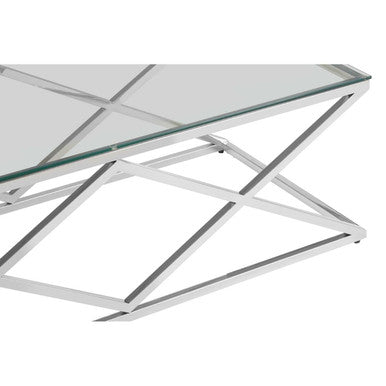 Allure Silver Finish Coffee Table with Inverted Prism Base