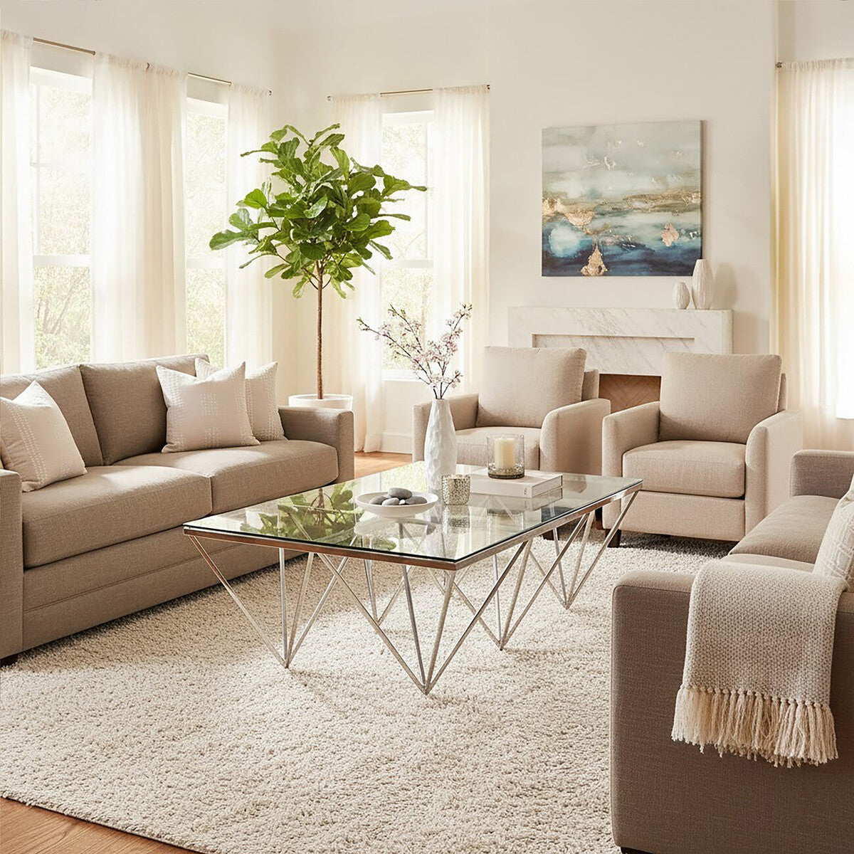 Allure Silver Finish Coffee Table with Six Pincer Legs