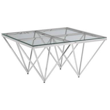 Allure Clear Glass Square Coffee Table with Silver Finish Base