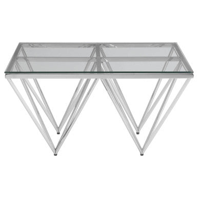Allure Clear Glass Square Coffee Table with Silver Finish Base