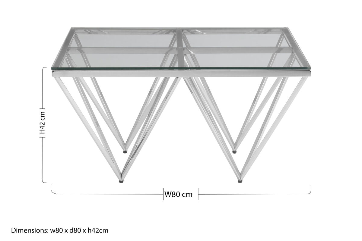 Allure Clear Glass Square Coffee Table with Silver Finish Base