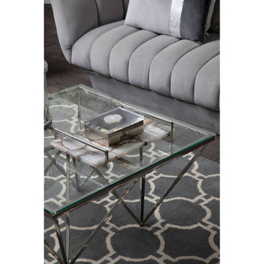 Allure Clear Glass Square Coffee Table with Silver Finish Base
