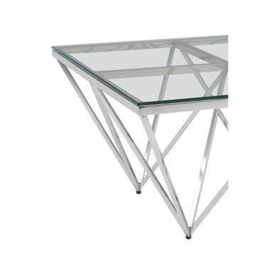Allure Clear Glass Square Coffee Table with Silver Finish Base