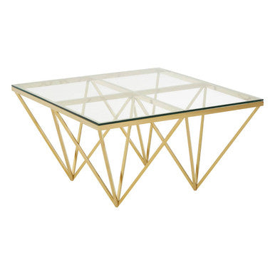 Allure Gold Finish Square Coffee Table with Four Pincer Legs