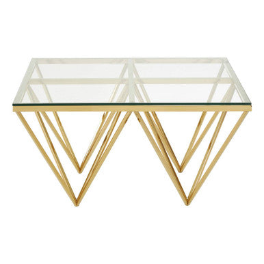 Allure Gold Finish Square Coffee Table with Four Pincer Legs