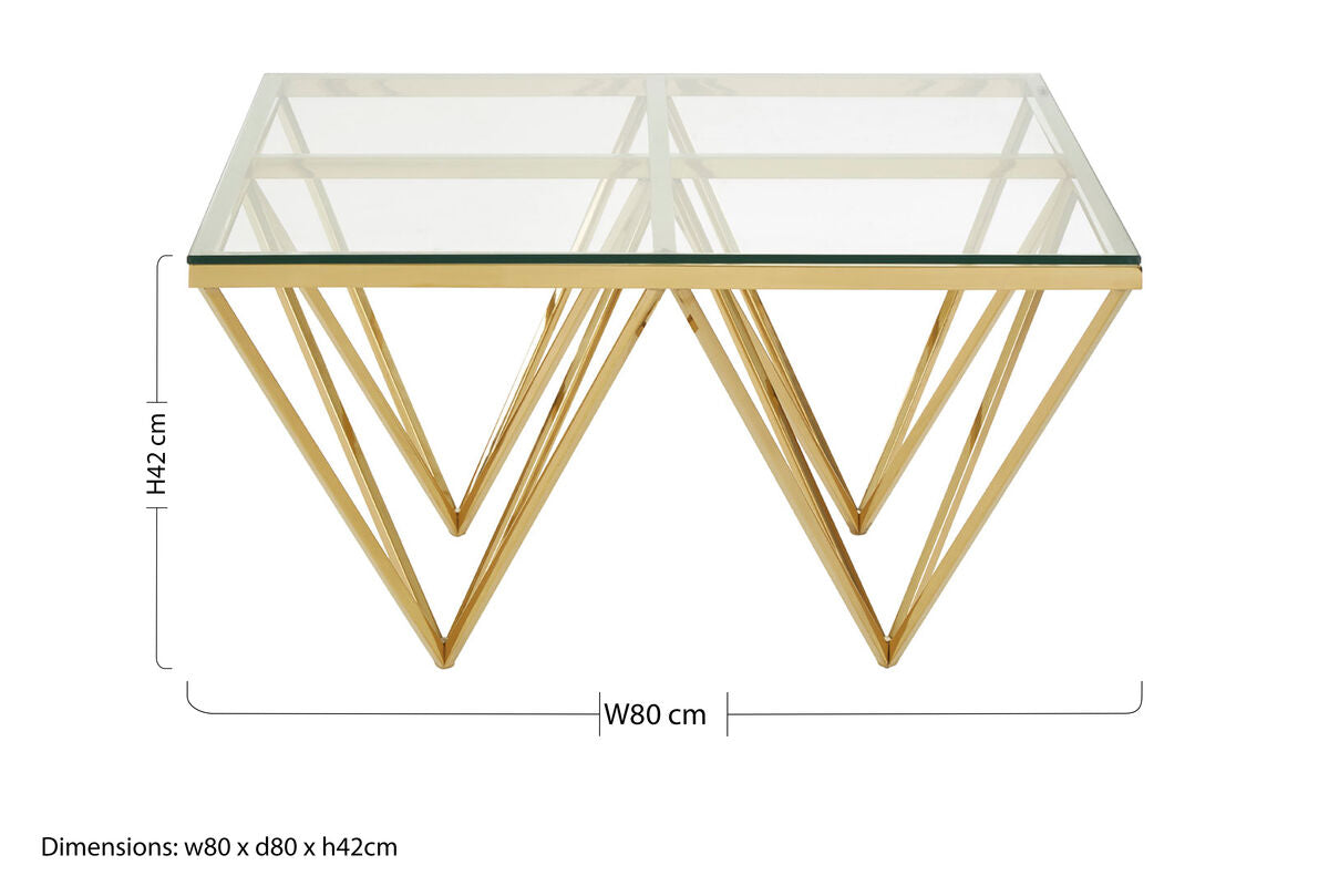 Allure Gold Finish Square Coffee Table with Four Pincer Legs