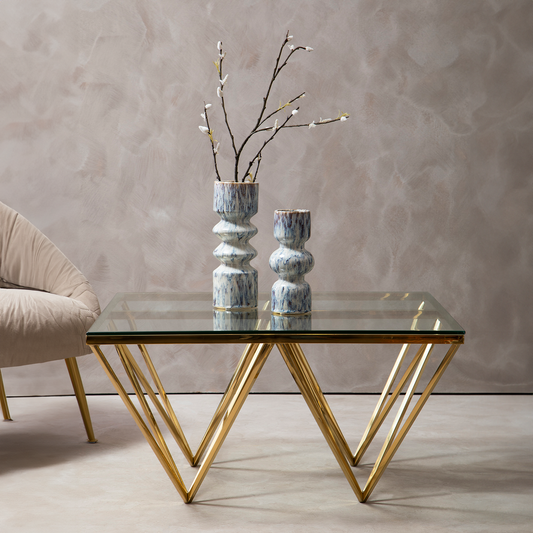 Gold Finish Square Coffee Table with Four Pincer Legs