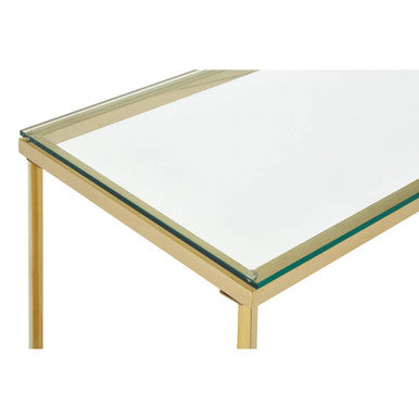 Allure Clear Glass Console Table with Gold Finish Cross Frame